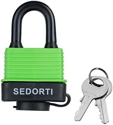 SEDORTI Colored Waterproof Padlocks, Green-Covered Laminated Steel Lock, Same Color with Same Key, Keyed Alike Outdoor Locks, Can Be Used as Lockout Tagout Lock, Pack of 12