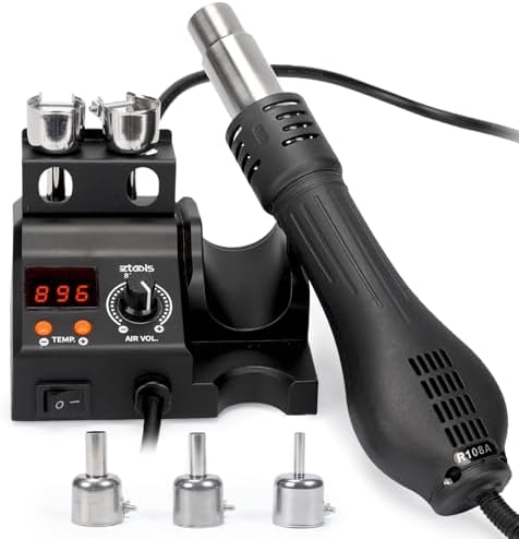 8858-V Compact Entry-Level Hot Air Rework Station Iron Kit with Integrated Design, 3 Hot Air Nozzles, PID Temp Control, Adjustable Temp & Air Volume, °C/°F Conversion, Auto Stand-by Mode