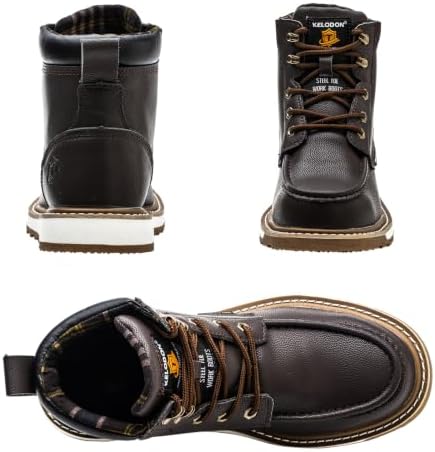 KELODON Waterproof Steel Toe Boots For Men 6" Moc Work Shoes