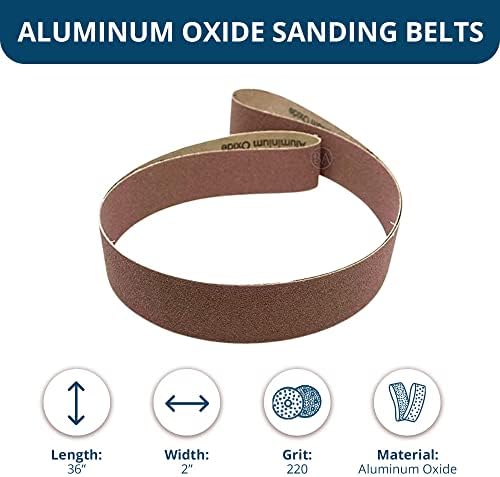 Benchmark Abrasives 2" x 36" Aluminum Oxide Sanding Belts for Grinding Deburring Polishing Rust Removal on Metal, Stainless Steel, and Carbon Steel, Use with Belt Disc Sander (6 Pack) - (220 Grit)