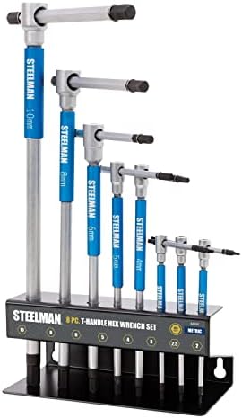 Steelman 8-Piece Metric T-Handle Allen Hex Key Wrench Set, Free Spinning Sleeves, Sliding Handle for Access, Precision Machined Tips, with Storage Tray, for Bicycle, Auto, Moto, Small Engine (42600)