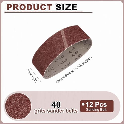 HARFINGTON 3 x 24 Inch Sanding Belts, 12 Pcs 40 Grits Aluminum Oxide Abrasive Belt Sander File Belt for Woodworking, Metal Polishing, Knife Sharpener