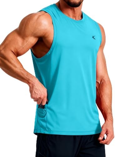 KPSUN Men's Quick Dry Workout Tank Top Summer Beach Shirt | UPF 50+ Sleeveless Gym Muscle Shirt with Hidden Pocket for Keys. Ideal for Gym Training, Outdoor Running, And Beach Workouts