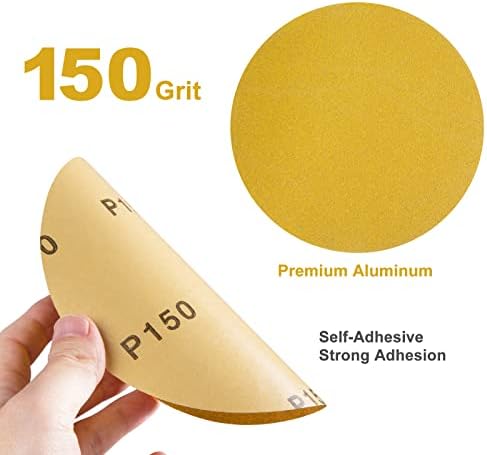 100 PCS 6 Inch 150 Grit PSA Sandpaper Roll Round Sanding Discs Aluminum Oxide DA Sandpaper Discs with Adhesive Back Self Stick Sand Paper