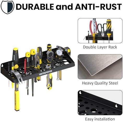UNITEDPOWER Wall Mount Tool Storage Rack, Screwdriver Holder, Pliers Organizer, Wrench Utility Shelf, 51 Holes for Variety of Small Hand Tools, Workshop, Shed, Garage, Home