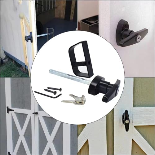 5½" T-Handle Shed Door Lock Handle with Lock Keyed Alike Garage t Handle Shed Latch Hardware Locking Handle 5-1/2" T-Handle Lock with 8 Keys self-Drilling Screws and Allen Wrench 2kits