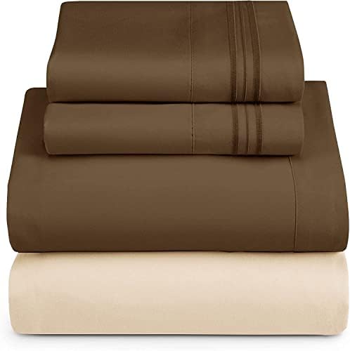 Nestl King Sheets Set - 4 Piece King Size Bed Sheets, Hotel Luxury, Extra Soft, Double Brushed Bedding for King Size, 2 Tone Beige/Brown Set, Beige Fitted Sheet, Brown Flat Sheet, Brown Pillow Case