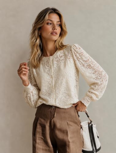 Zeagoo Long Sleeve Shirts for Women Lace Top Button Up Blouse Dressy Casual