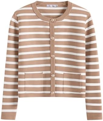 ANRABESS Women's Button Down Cropped Striped Cardigan Sweaters