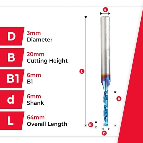 Amana Tool 48302-K CNC SC Spektra Extreme Tool Life Coated Compression Spiral 3mm D x 20mm CH x 6mm SHK x 64mm Long Router Bit
