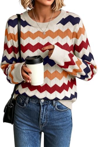 Womens Sweaters Crew Neck Long Sleeve Casual Fall Outfits Fashion Clothing