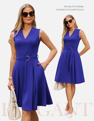 GRACE KARIN Women's Fit and Flare Work Business Dress with Belt