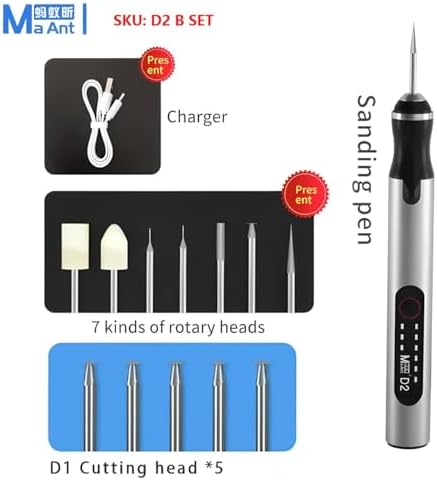 MaAnt D2 Intelligent Charging Grinding Pen Polishing Grinding Cutting Drilling Carving Disassembly Face Lattice Cutting Tools(D2 B Set)