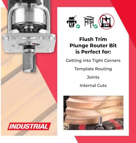 Amana Tool 45463 Carbide Tipped Flush Trim Plunge Template Router Bit 3/4 Dia x 1 Inch x 1/2 Shank with Upper Ball Bearing