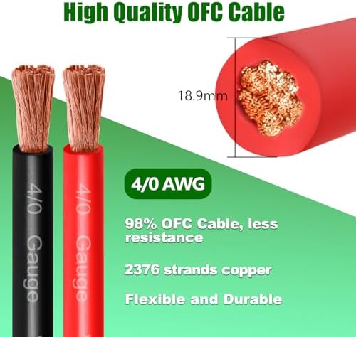 4/0 Gauge Battery Cable Copper Wire, 3FT Red + 3FT Black