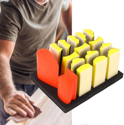 16PCS Hand Sanding Block Set, Interchangeable Assorted Contoured Profile Self Adhesive Groove Curved Surface Polishing Block for Woodworking Wall GrindingSanding Pad Kit