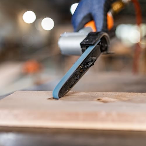 Air Belt Sander 3/8" x 13" Belt Size Pneumatic Tool with 12pc Belts (#40, #60, #80 & #120), Good for Deburring, Sanding and Finishing (3/8" x 13" Sander)