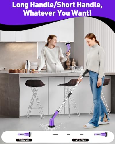 Electric Spin Scrubber for Cleaning Bathroom, Shower Scrubber Cordless Cleaning Brush with IPX7 Waterproof & 2 Speed, 3 Brush Heads, Bathroom Cleaning Supplies for Shower Tub Kitchen Tile Toilet