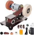 Mini Belt Sander Electric Knife Sharpener – 7-Speed Small Belt Grinder for Woodworking Metal Polishing, DIY Knife Making, Compact Bench Sander with Motor, Sanding Belts & Full Accessory Kit