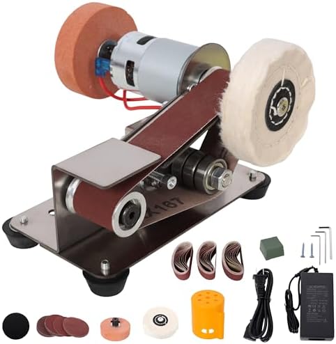 Mini Belt Sander Electric Knife Sharpener – 7-Speed Small Belt Grinder for Woodworking Metal Polishing, DIY Knife Making, Compact Bench Sander with Motor, Sanding Belts & Full Accessory Kit