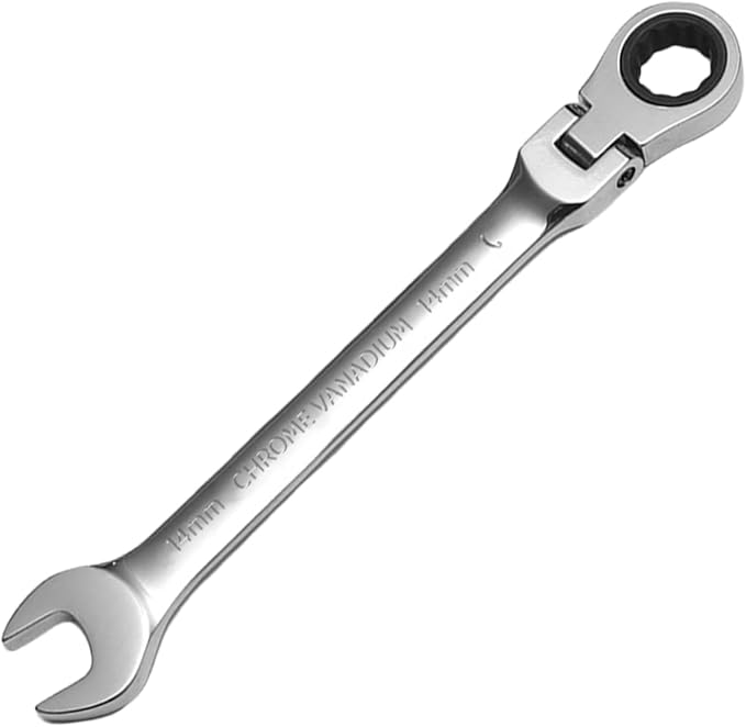 WISEUP Ratchet Wrench, 14mm Wrench with 180 ° Flex Head Ratchet | 2 in 1 Industrial Quality Mechanic Tools, Anti-slip Anti-bending Hand Tools