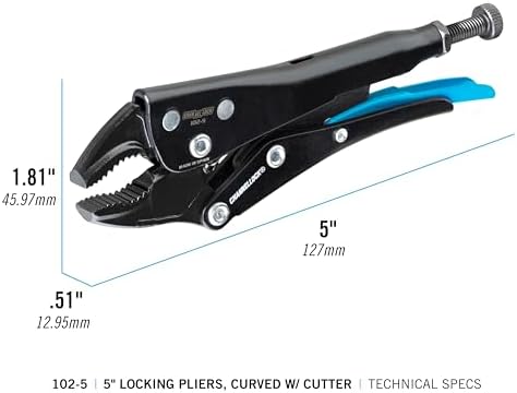 Channellock Locking Pliers 102-5 - Curved Jaw With Cutter, Epoxy Resin Coating, Forged Steel - 5 In
