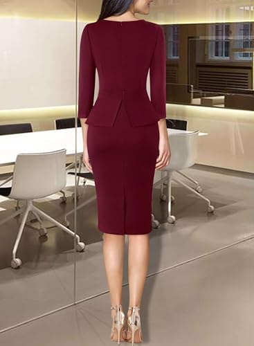 VFSHOW Womens Work Business Office Front Zipper Peplum Church Sheath Dress