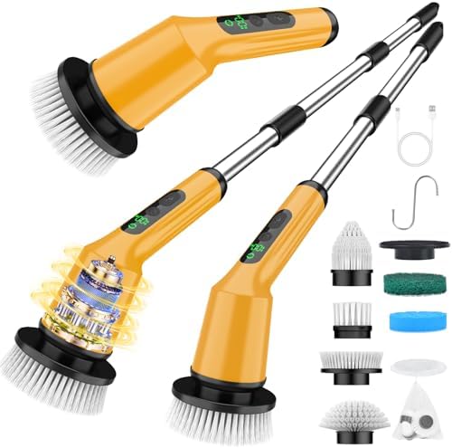 Shower Scrubber with Long Handle, Electric Scrubber Bathroom Cleaner Brush
