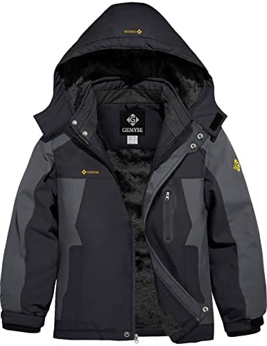 GEMYSE Boy's Waterproof Ski Snow Jacket Fleece Kids Winter Coat with Hood