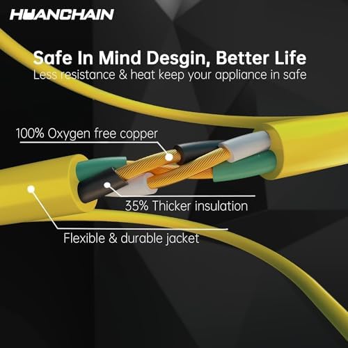 HUANCHAIN Indoor Outdoor Yellow Extension Cord 60 FT Waterproof 16/3 Gauge