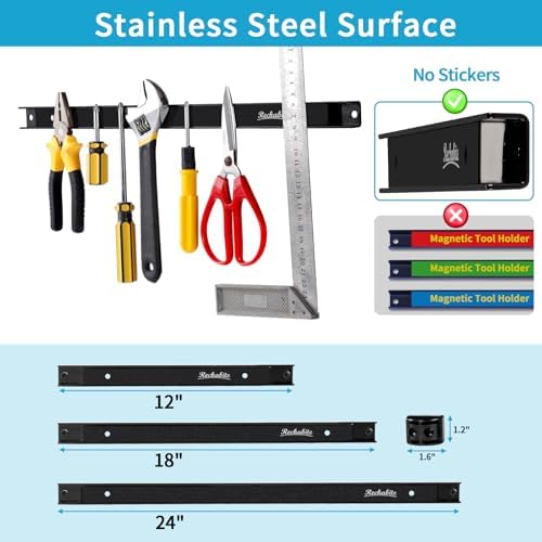 4 Pieces 12" Magnetic Tool Holder Strip, Black Magnet Bar, Metal Tool Organizer Rack for Garage Organization, Easy To Install in Workshop, Mounting Screws Included