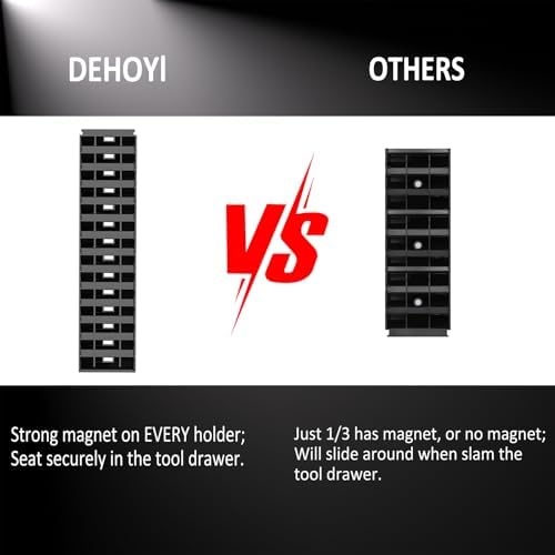 DEHOYI 80 pcs MAGNETIC Modular Wrench Organizers for Tool Drawers - Wrench Rack with Metric & SAE Labels, Perfect Tool Storage Holder. Gift for father, brother and boyfriend (With Magent) (Black)