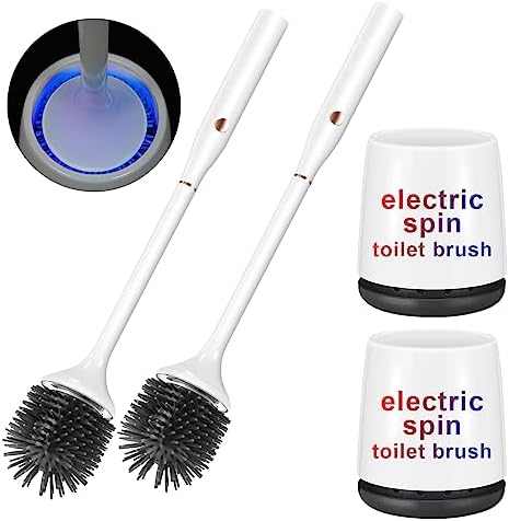 Electric Toilet Bowl Brush,Silicone Toilet Brush,Toilet Bowl Brush and Holder Set with Ventilated Holder,Toilet Brush, Floor Standing, Wall Mounted Without Drilling，Rechargeable 2packs