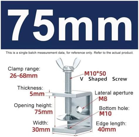 1PCS Galvanized Carbon Steel Tiger Clamp Multiple Shapes Open Height 20-130MM Thickened Material Fixed Fixture Clamping Device(75MM,V Type)