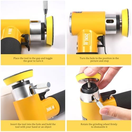 2"3" Mini Air Sander Pneumatic Random Orbital Sander, High Speed Pneumatic Palm Sander Air Polisher for Auto Body Work, Woodworking Yellow