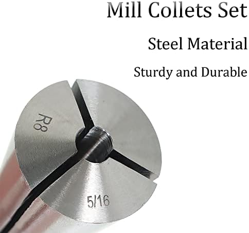 kimllier 23Pcs Mill Collets Set Mill Chuck Holder Kit 1/16-3/4 R8 Collet Set Threaded Internally 7/16-20 R8 Accuracy Round Spring Collet