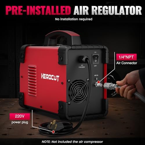Plasma Cutter, 55Amps HEROCUT Plasma Cutter Machine CUT55i, Non-Touch Pilot Arc, 110/220V Dual Voltage IGBT Inverter, Screen Display, Air Sensor, 1/2'' Clean Cutting Thickness, 2T/4T for Beginners DIY