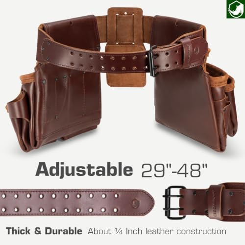 STRONGLAD Framing Tool Belt - 21-Pocket Full-Grain Oil-Tanned Leather Carpenter Tool Bags, Construction Tool Belt with Hammer Holder