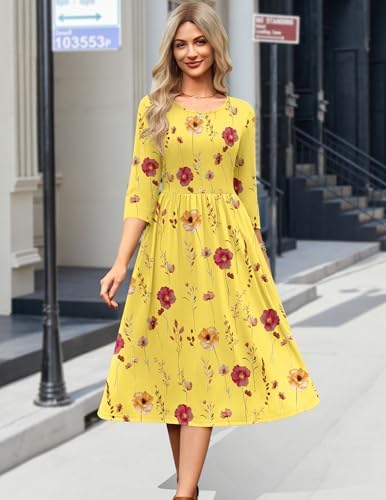 Zeagoo 3/4 Sleeve Women's Dress Casual Aline Summer Fall Midi Long Dresses