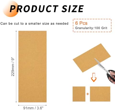 6 Pcs 100 Grit Sandpaper 3.6 x 9 Inch Sand Paper Alumina Gold