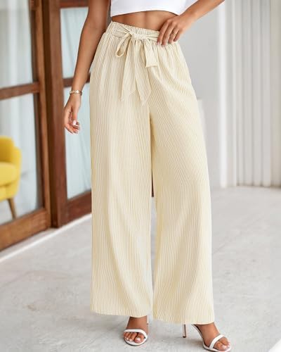 BTFBM Striped Palazzo Pants for Women Fall 2026 Wide Leg Dress Work Pants