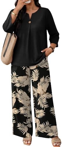 WIHOLL Two Piece Sets for Women 3/4 Length Sleeve Lounge Sets Summer Spring Vacation Travel Outfits Fashion Clothing