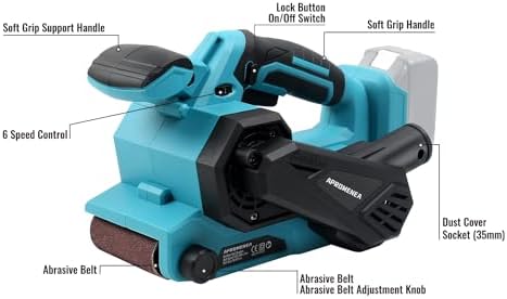 Cordless Belt Sander,18 Inch for Makita Battery 18V, Brushless Electric Power Belt Sander with 6 Variable-speed,Portable Handheld Belt Sander Professional Polishing Tool for Rust Removal,Woodworking