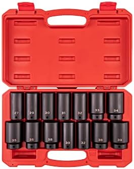 TEKTON 1/2 Inch Drive Axle Nut Impact Socket Set, 14-Piece | SID92341 | (27 - 39 mm), Deep, 6-Point, Case