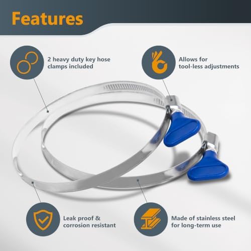 POWERTEC 4"x10' Flexible PVC Dust Collection Hose with Screw End Quick Coupler & 5pcs Stainless Steel Key Hose Clamps for Table Saw, Band Saw, Planer, Jointer & WoodShop Dust Collection System (70329)