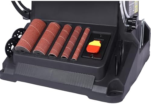 High-Efficiency Black Vertical Oscillating Spindle Sander & Belt Sander - Compact 2 IN 1 Woodworking Machine Featuring Tough Steel for Superior Sanding Quality