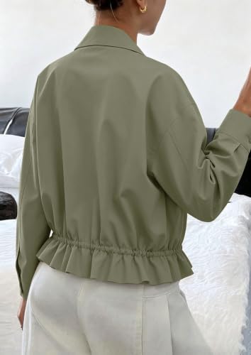 Womens Funnel Neck Jackets Fall Casual Ruffle Hem Cropped Coats