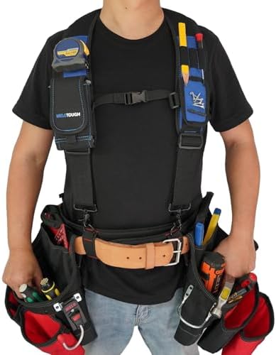 MELOTOUGH Magnetic Tool Belt Suspenders with Magnetic WristBand for Work Belt Padded Suspenders Constrcution