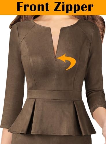 VFSHOW Womens Work Business Office Front Zipper Peplum Church Sheath Dress