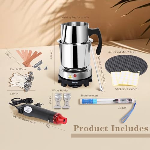 Hehinton Double Boiler Wax Melting Pot, Professional Water Heating Warming Pots for Candle Making, Wax Melter Making Kit for Beginners, DIY Kit with Electric Hot Plate, Heat Gun, Thermometer